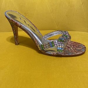 Y2k Vintage 90s Nina High-heeled Slides w/ gems across toes.  Gorgeous!!